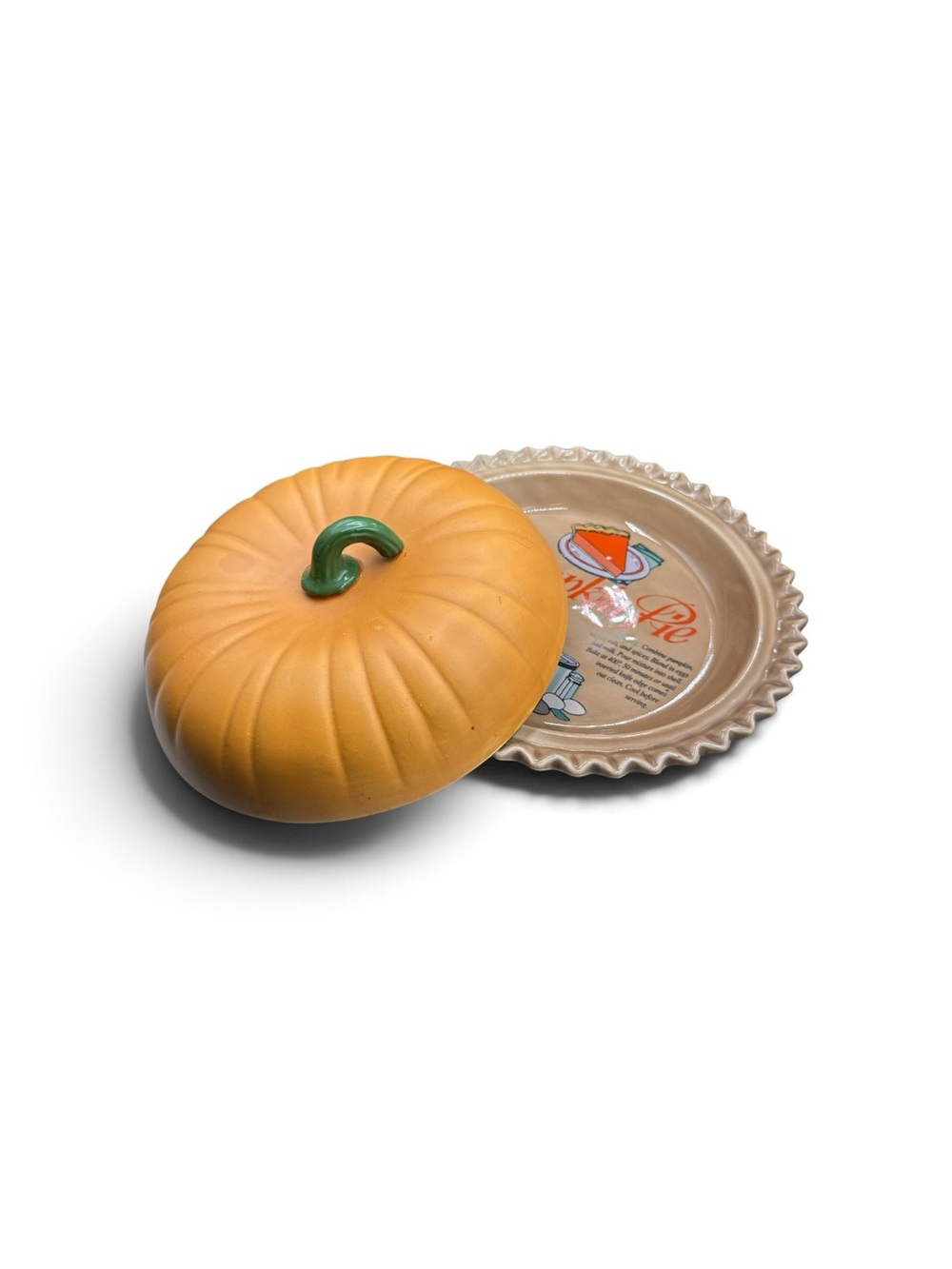 Vintage Pumpkin Pie Keeper Ceramic Covered Dish Recipe Fall Thanksgiving Taiwan